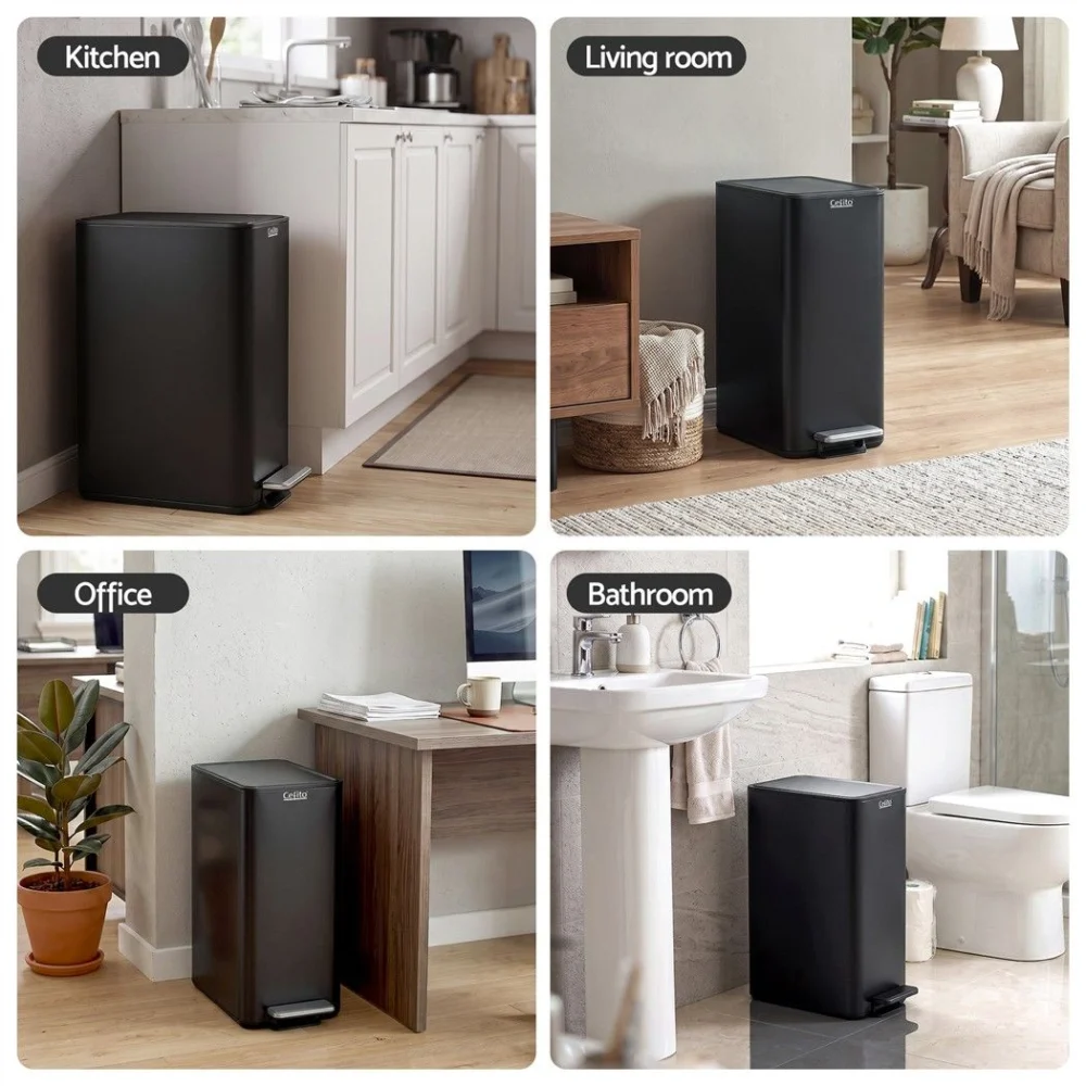 Cefito 15L Pedal Rubbish Bin Slim Carbon Steel Garbage Bin for Home Black
