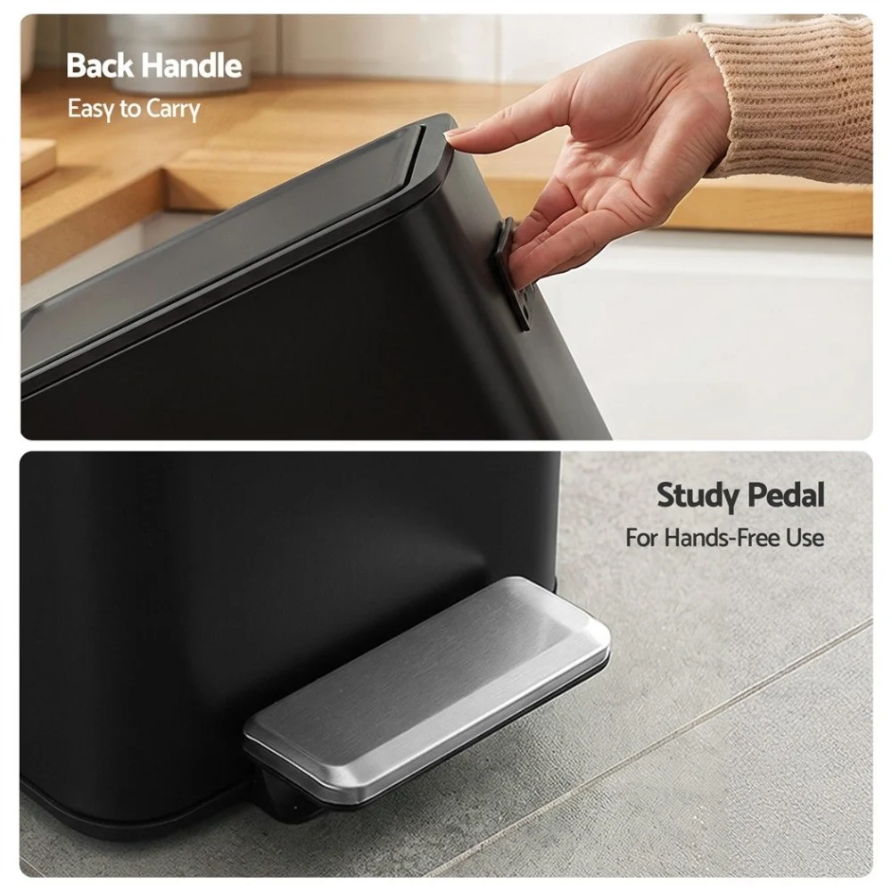 Cefito 15L Pedal Rubbish Bin Slim Carbon Steel Garbage Bin for Home Black