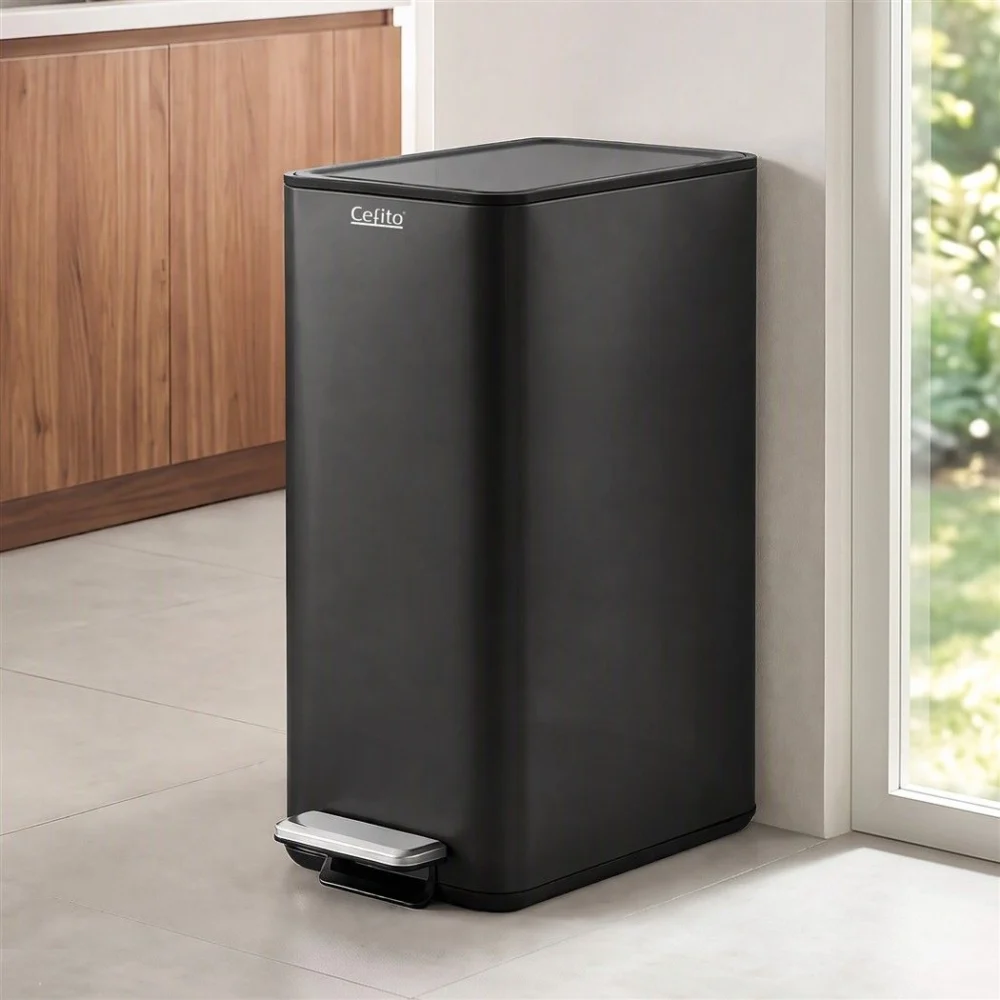 Cefito 15L Pedal Rubbish Bin Slim Carbon Steel Garbage Bin for Home Black