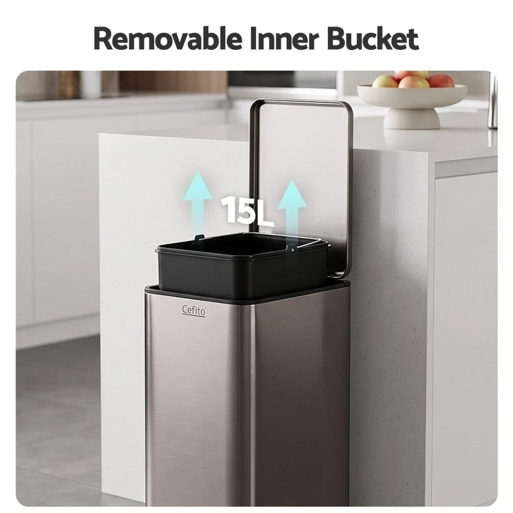 Cefito 15L Pedal Rubbish Bin Slim Carbon Steel Garbage Bin for Home Grey