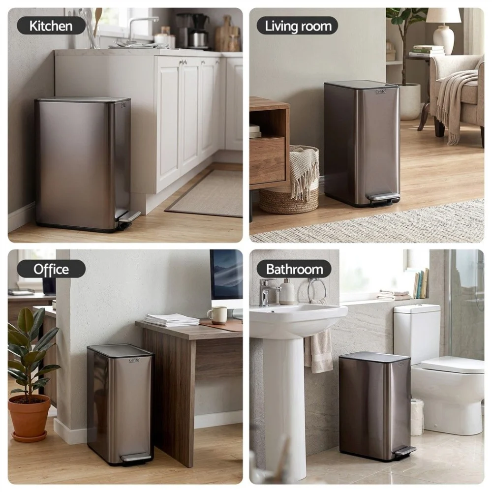 Cefito 15L Pedal Rubbish Bin Slim Carbon Steel Garbage Bin for Home Grey