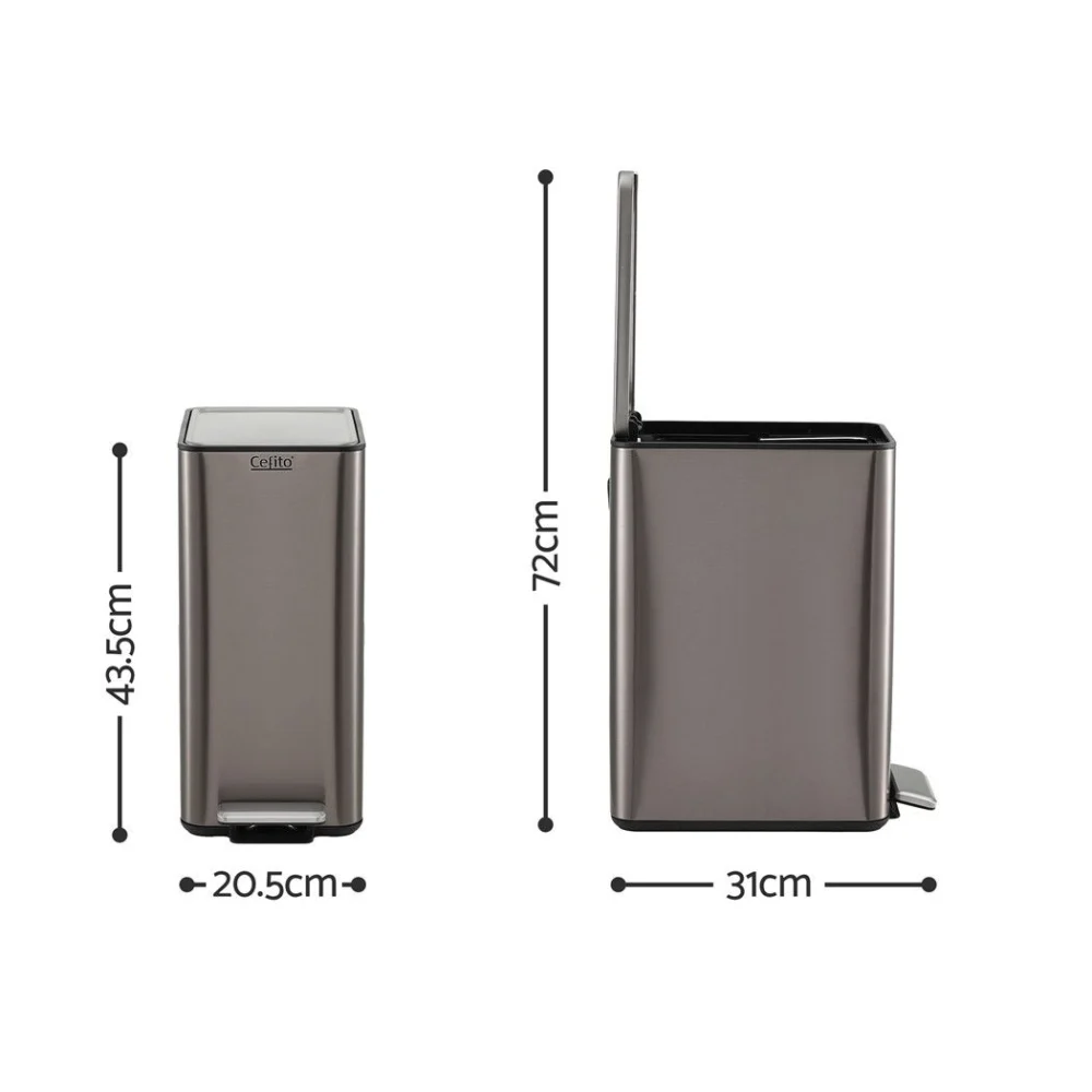 Cefito 15L Pedal Rubbish Bin Slim Carbon Steel Garbage Bin for Home Grey