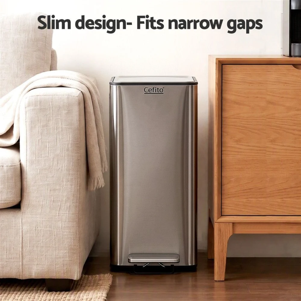 Cefito 15L Pedal Rubbish Bin Slim Carbon Steel Garbage Bin for Home Grey