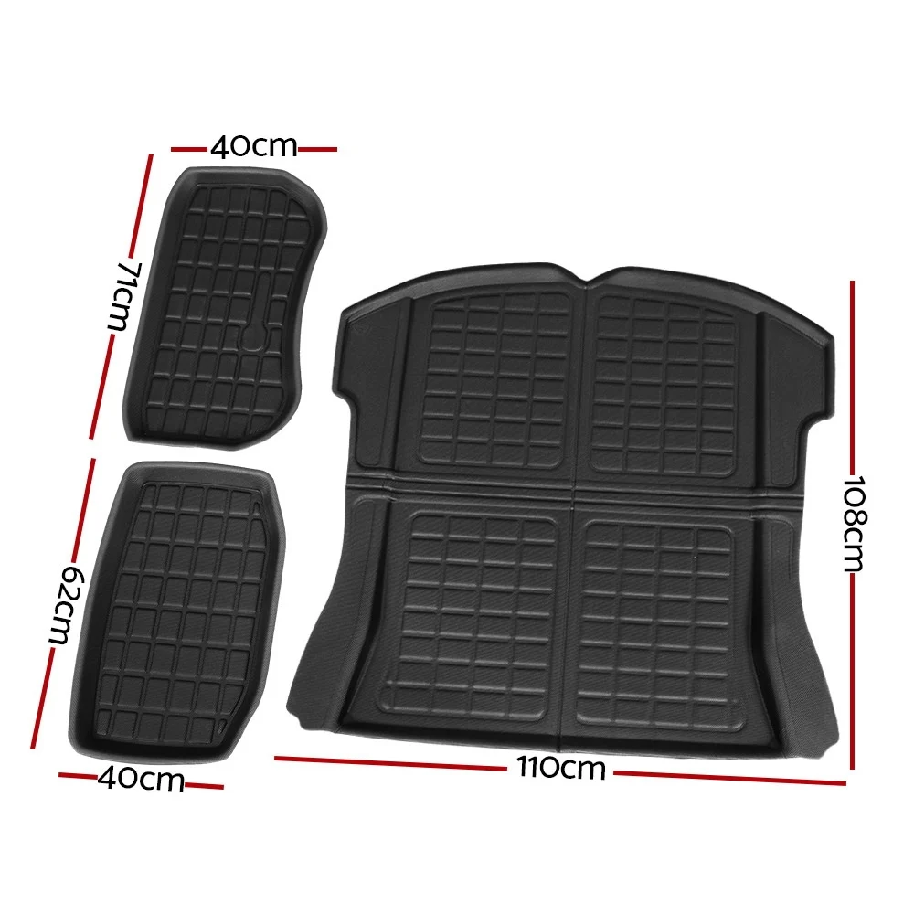 3PCS Car Rear Front Cargo Trunk Toolbox Luggage Rubber Mats for Tesla Model 3
