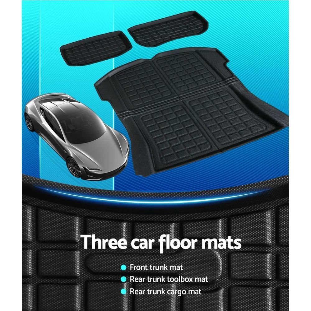 3PCS Car Rear Front Cargo Trunk Toolbox Luggage Rubber Mats for Tesla Model 3