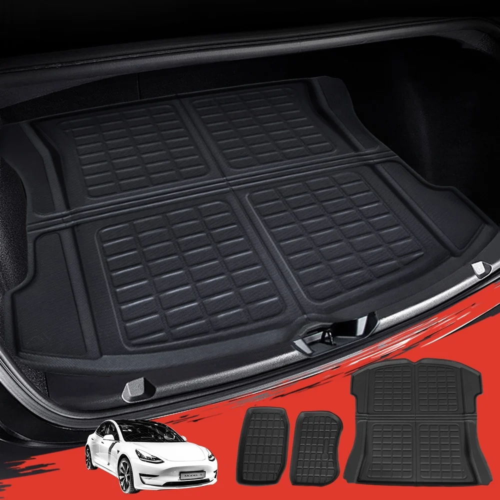 3PCS Car Rear Front Cargo Trunk Toolbox Luggage Rubber Mats for Tesla Model 3