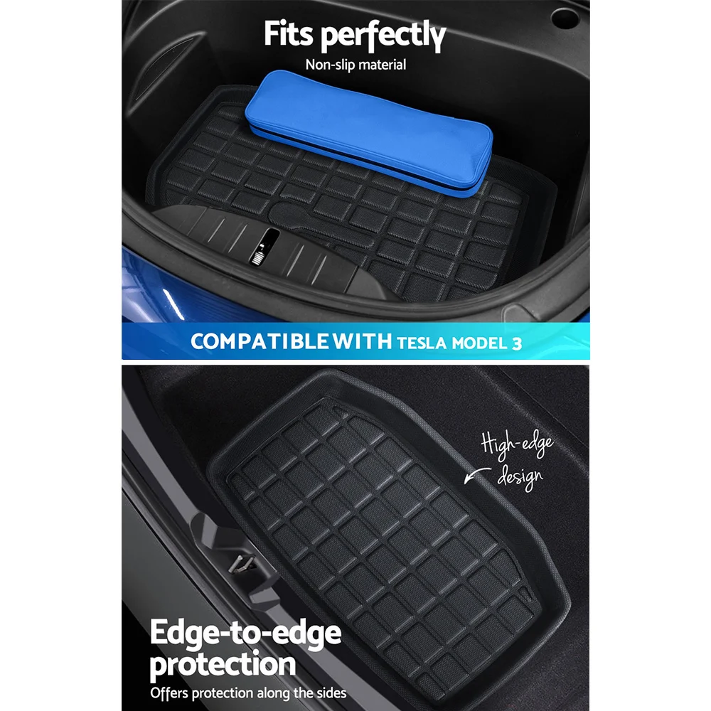 3PCS Car Rear Front Cargo Trunk Toolbox Luggage Rubber Mats for Tesla Model 3