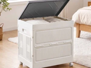 Artiss Foldable Storage Cabinet Stackable Box Flip-Top Rolling Organiser White