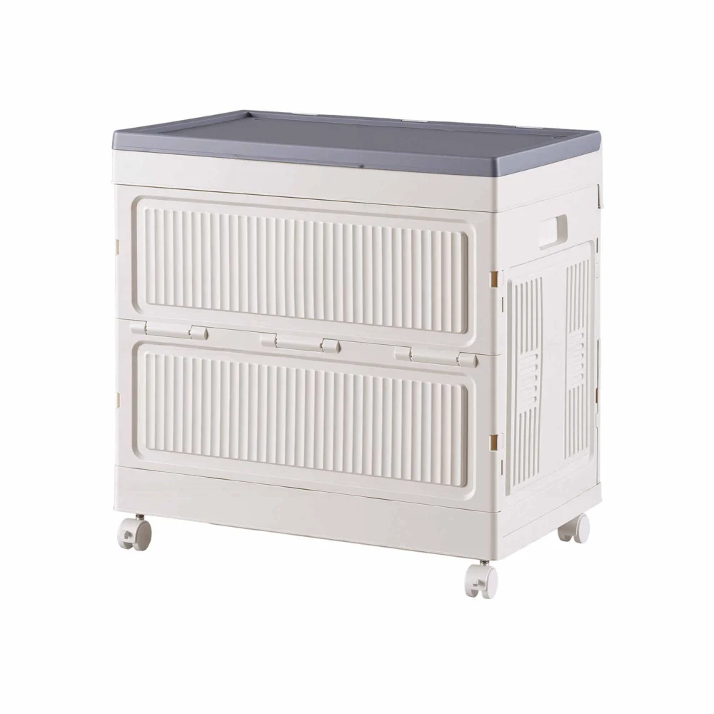 Artiss Foldable Storage Cabinet Stackable Box Flip-Top Rolling Organiser White