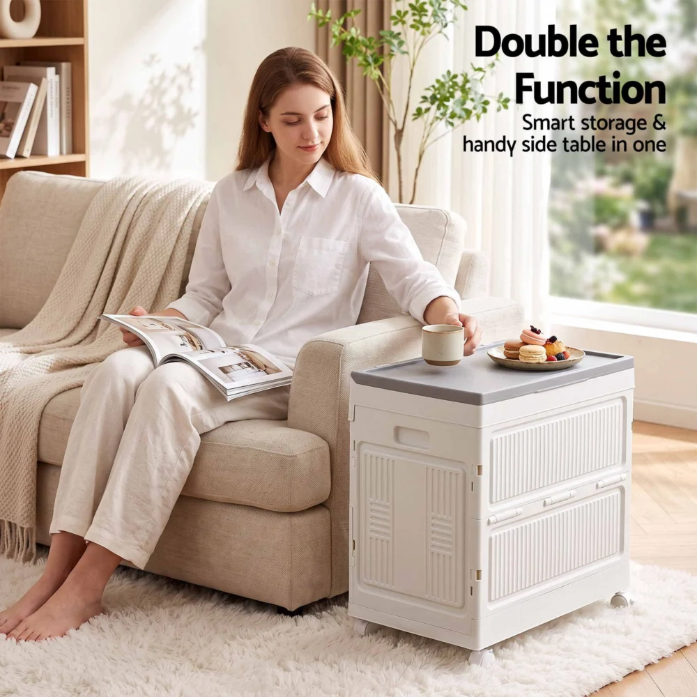 Artiss Foldable Storage Cabinet Stackable Box Flip-Top Rolling Organiser White