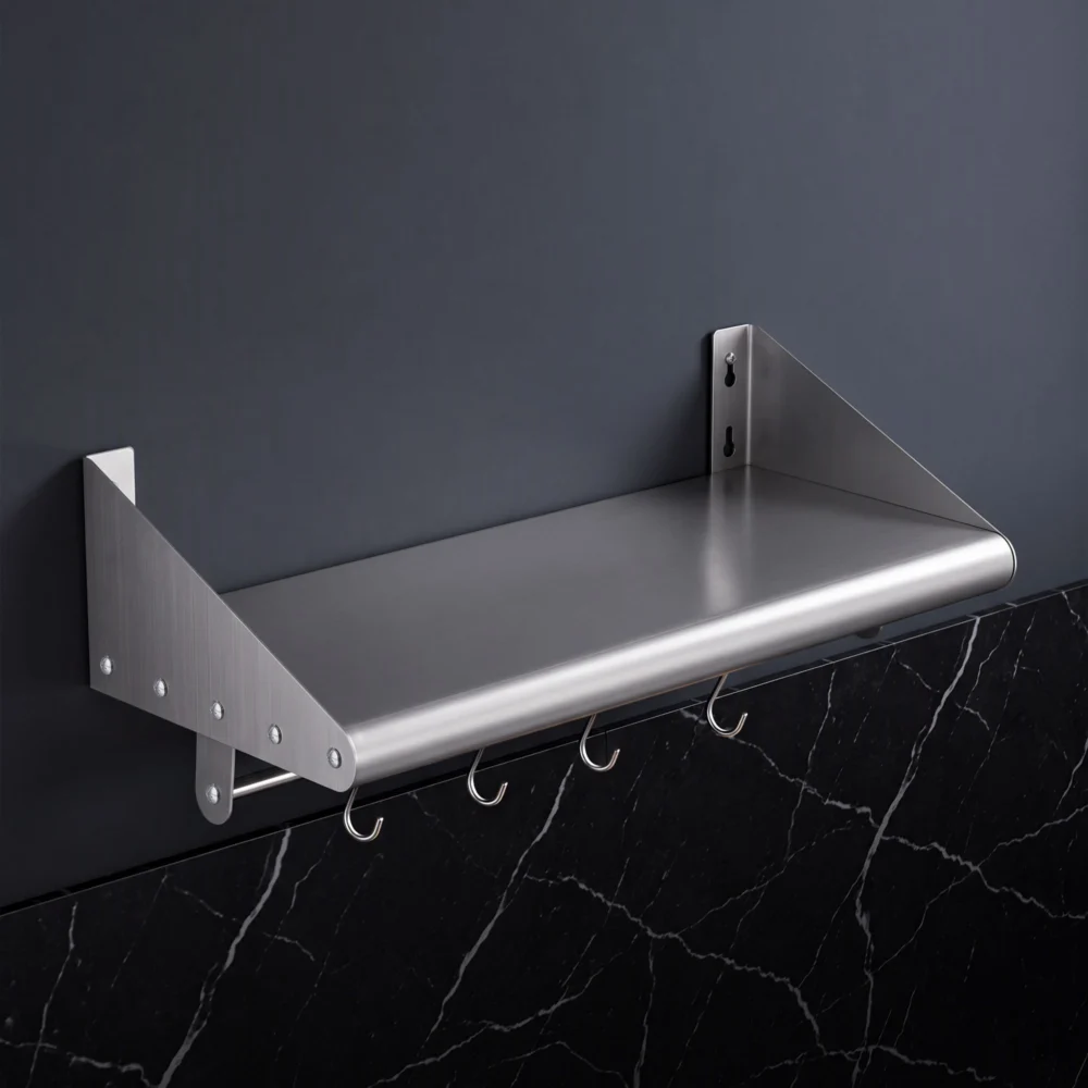 Cefito 610mm 430 Stainless Steel Wall Shelf with Hooks and Side Guards