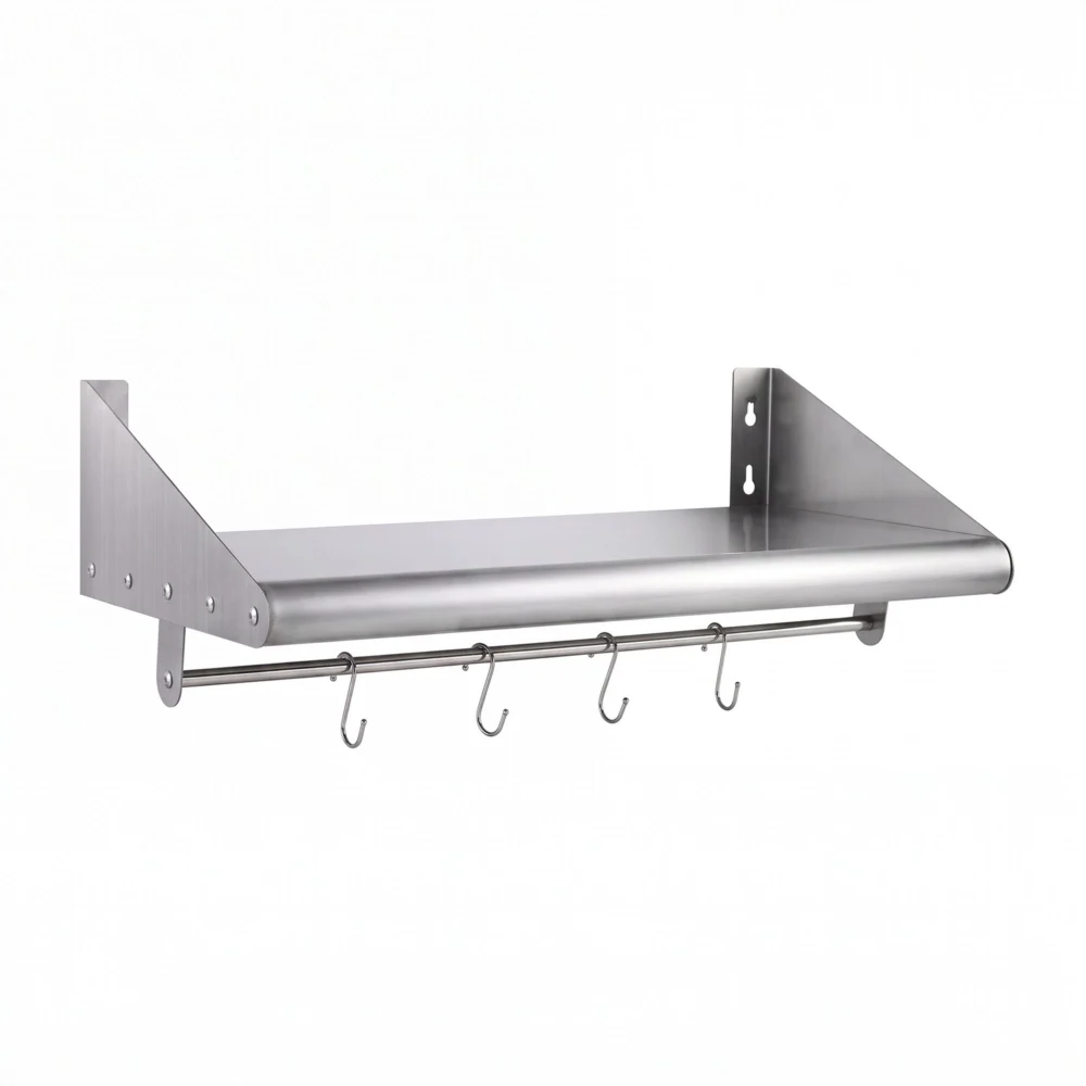 Cefito 610mm 430 Stainless Steel Wall Shelf with Hooks and Side Guards
