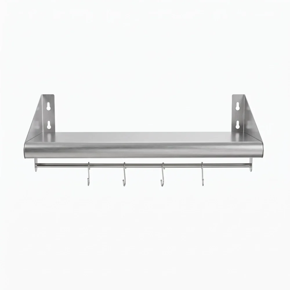 Cefito 610mm 430 Stainless Steel Wall Shelf with Hooks and Side Guards