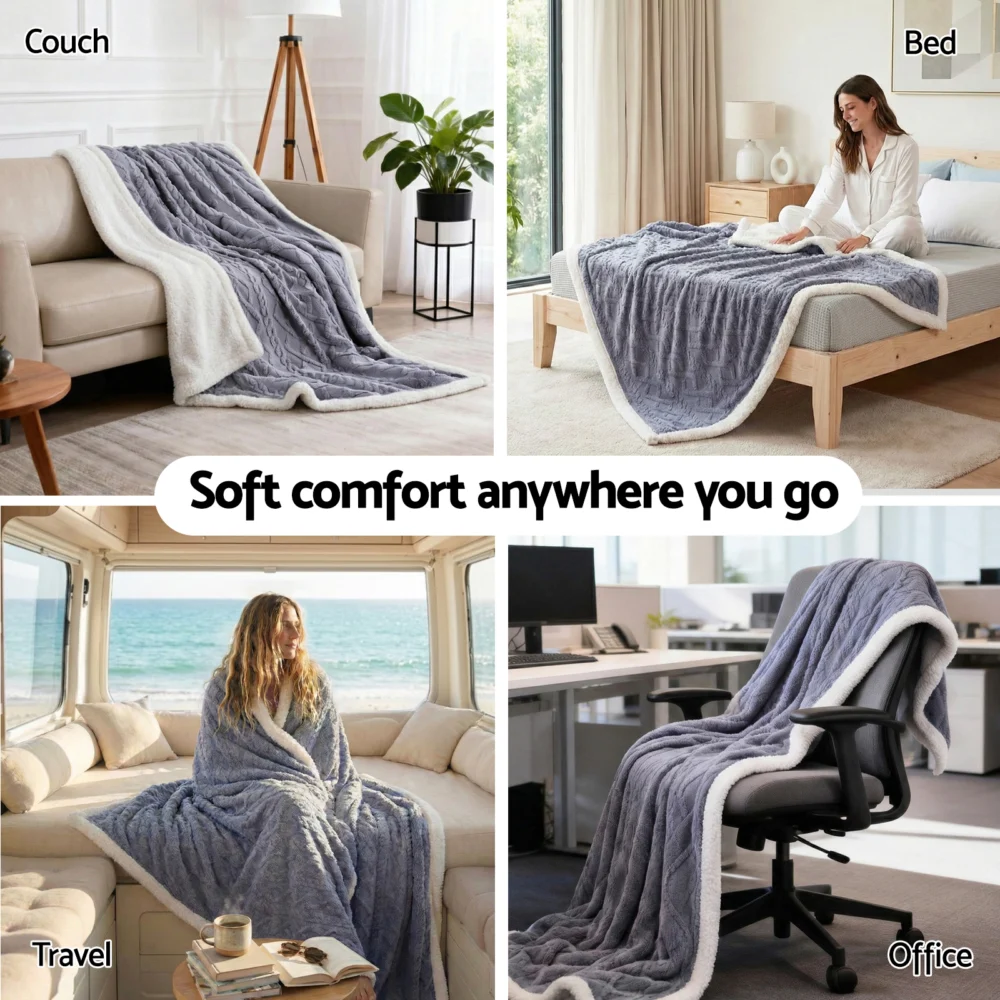 Giselle 203x230cm Throw Blanket Double-Sided Fleece Lightweight For Sofa Couch