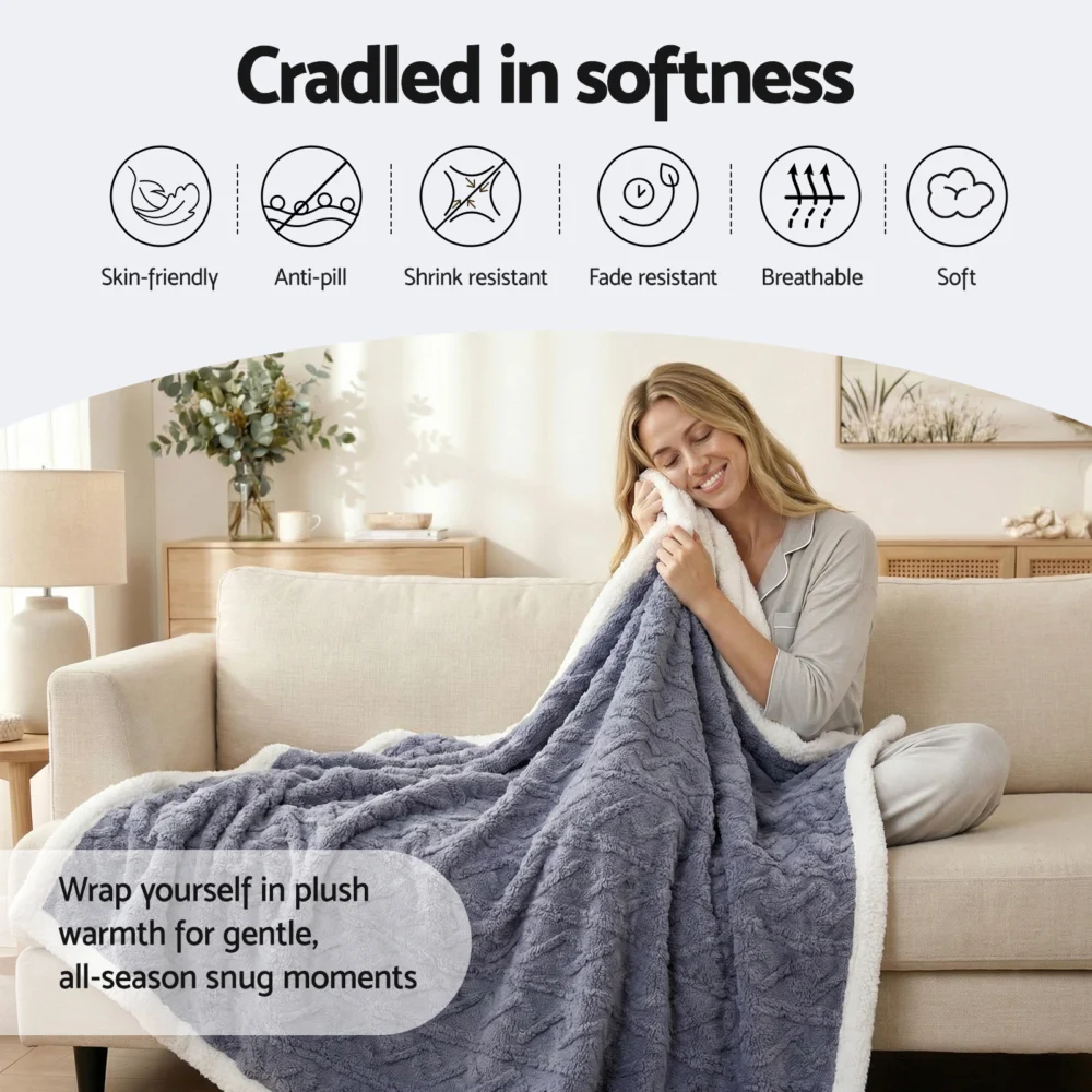 Giselle 203x230cm Throw Blanket Double-Sided Fleece Lightweight For Sofa Couch
