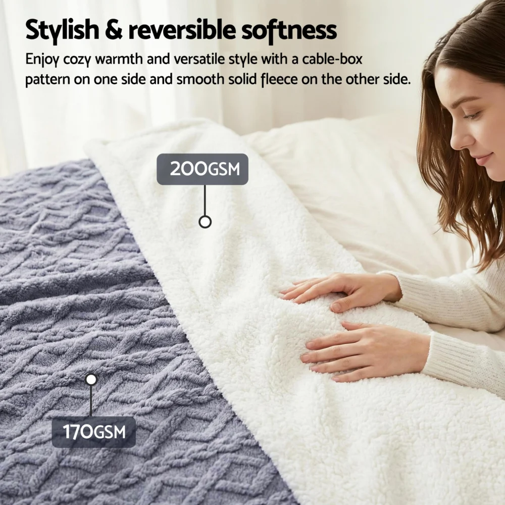 Giselle 203x230cm Throw Blanket Double-Sided Fleece Lightweight For Sofa Couch