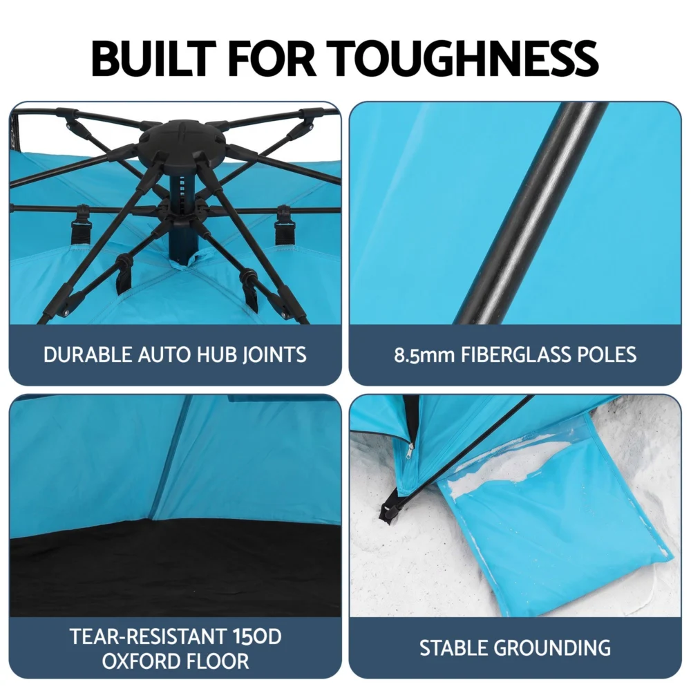 Weisshorn Beach Tent 3-4 Person Pop Up Sun Shade UPF 50 Automatic Outdoor Blue