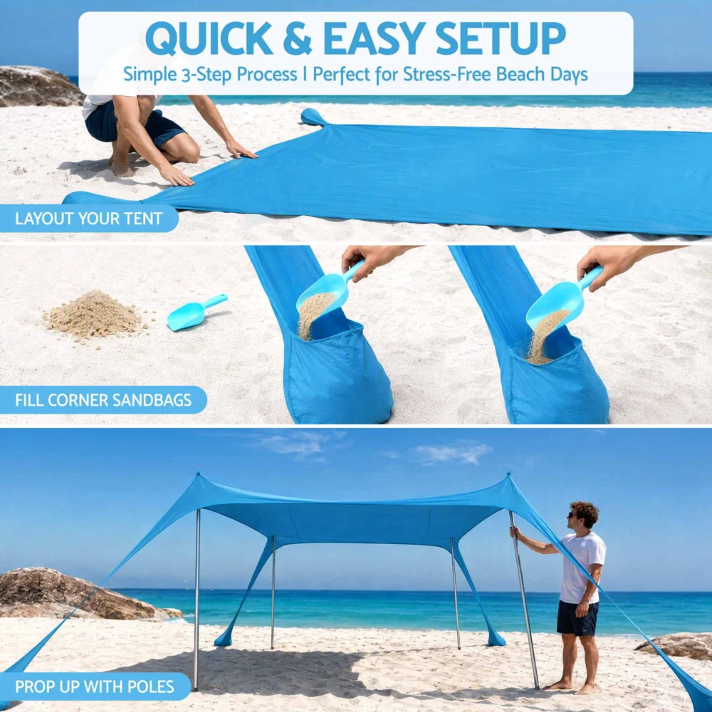 Weisshorn Beach Tent Sun Shelter UPF 50+ Shade 3x3m for 8 Person Outdoor