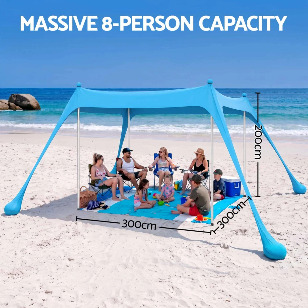 Weisshorn Beach Tent Sun Shelter UPF 50+ Shade 3x3m for 8 Person Outdoor