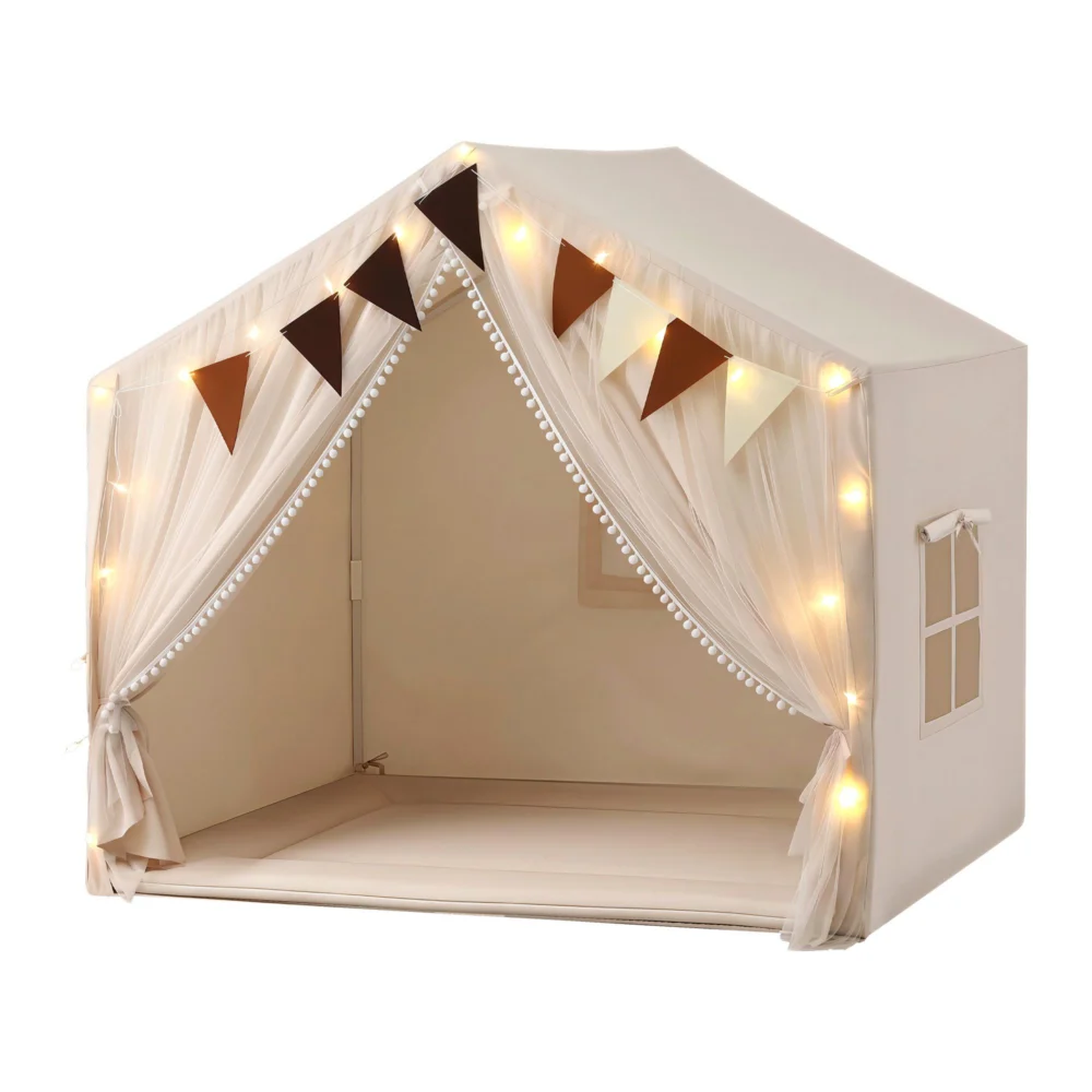 Keezi Kids Play Tent with Star Lights Windows Flag 144cmx95cm Playhouse