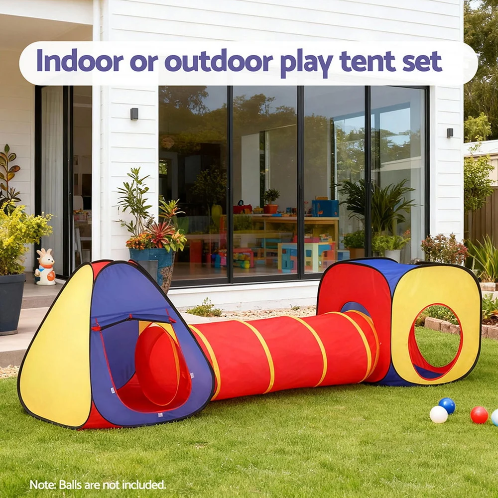 Keezi Kids Playhouse Play Tent Pop Up Teepee Castle Crawl Tunnel Outdoor Indoor