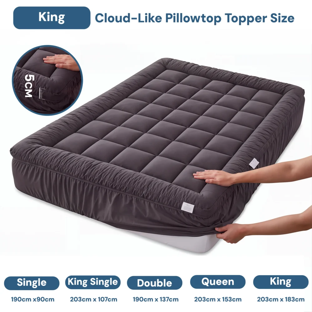 Giselle Bedding Bamboo Charcoal Filling Pillowtop Topper 1000GSM 5cm Thick