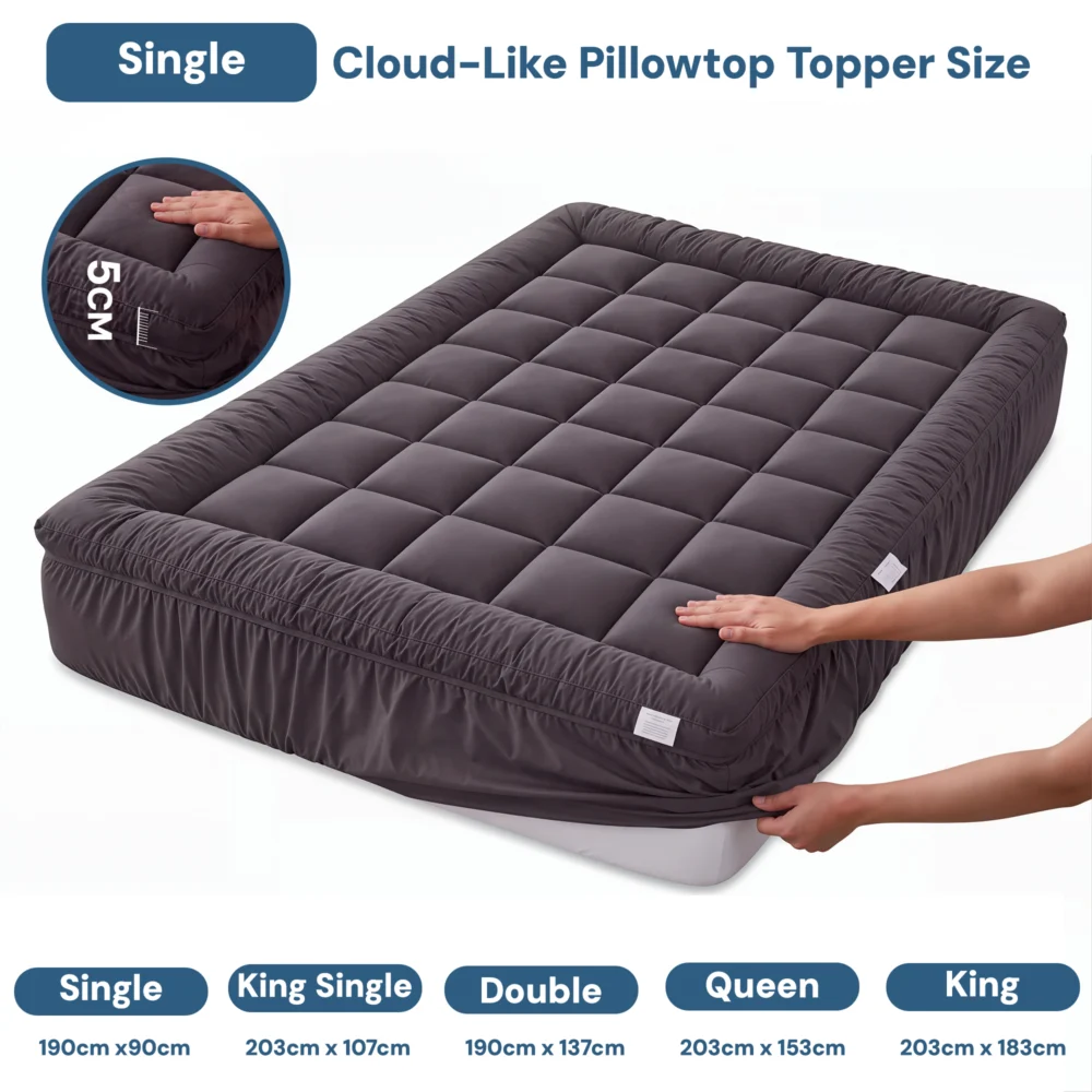 Giselle Bedding Bamboo Charcoal Filling Pillowtop Topper 1000GSM 5cm Thick