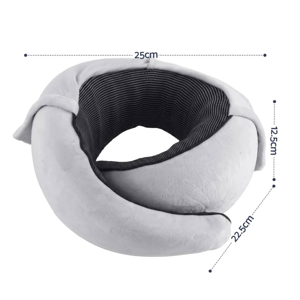 Wanderlite Hooded Travel Neck Pillow for Airplane Memory Foam w/ Eye Mask