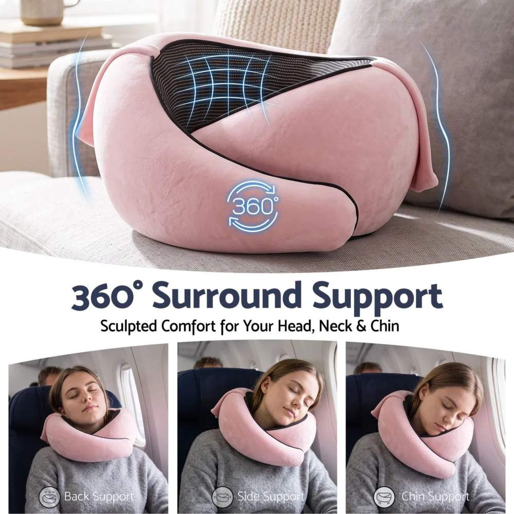 Wanderlite Hooded Travel Neck Pillow for Airplane Memory Foam w/ Eye Mask