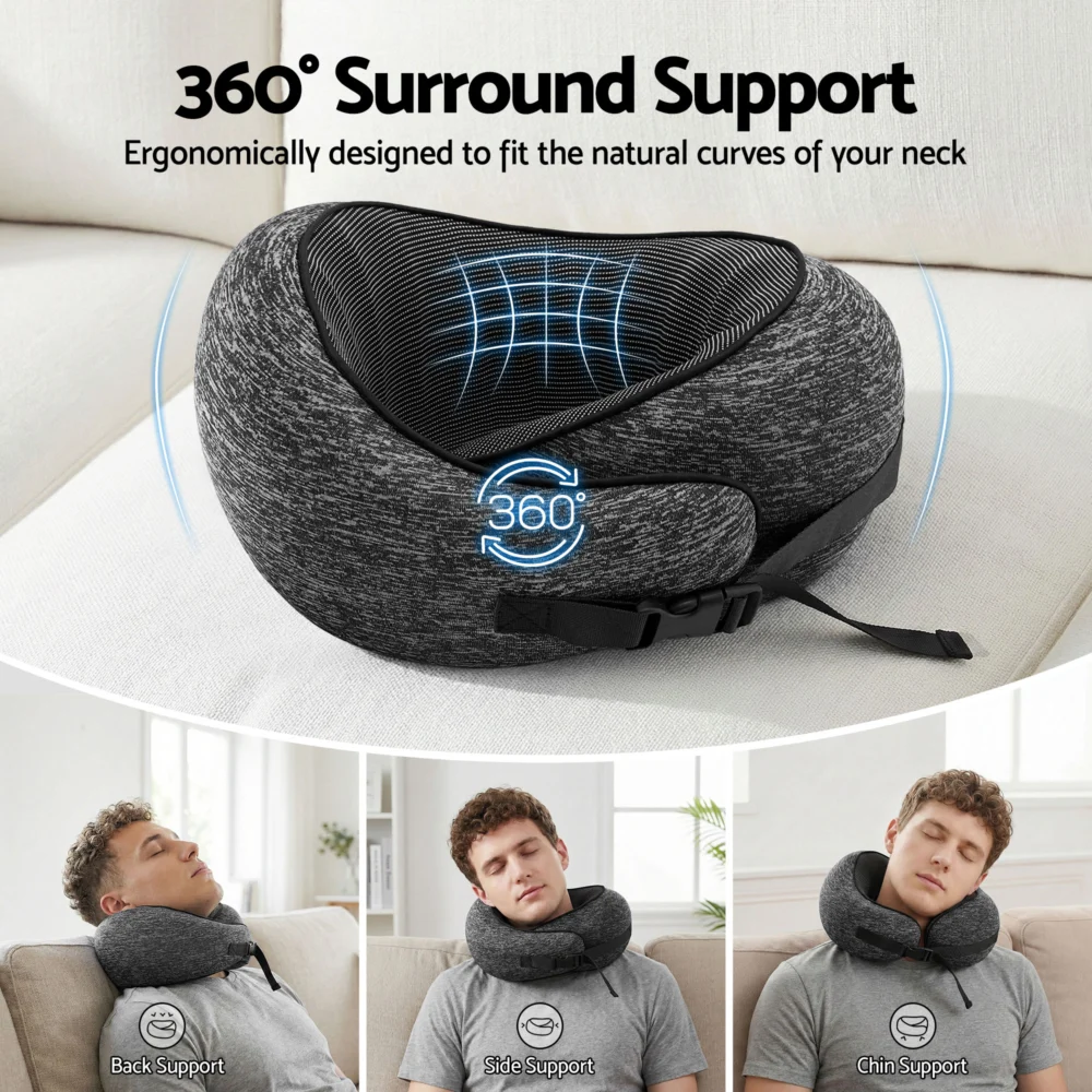 Wanderlite Travel Pillows for Airplanes Ergonomic Memory Foam Neck Pillow