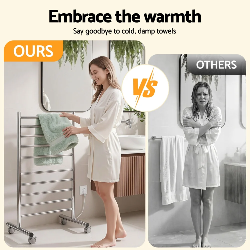 Devanti 10-Bar Freestanding Heated Towel Rail 3-5 Mins Fast Heating Electric