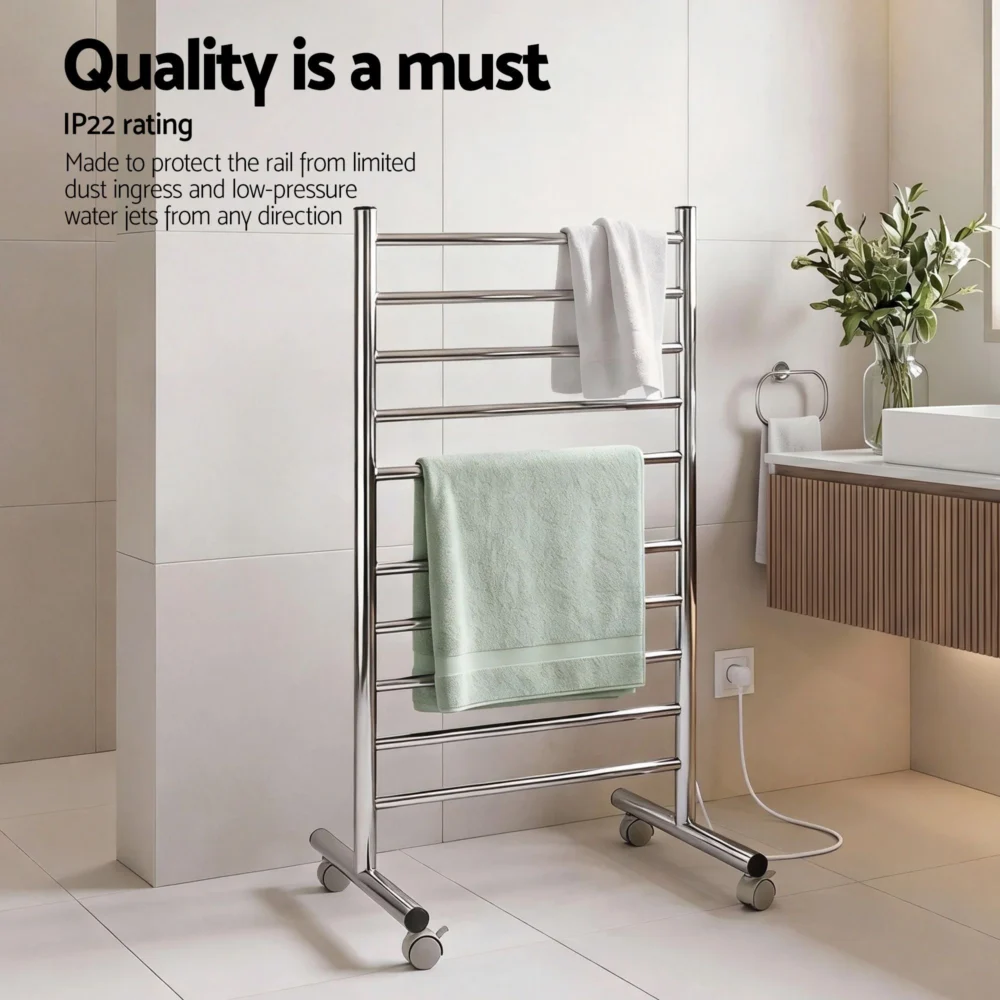 Devanti 10-Bar Freestanding Heated Towel Rail 3-5 Mins Fast Heating Electric