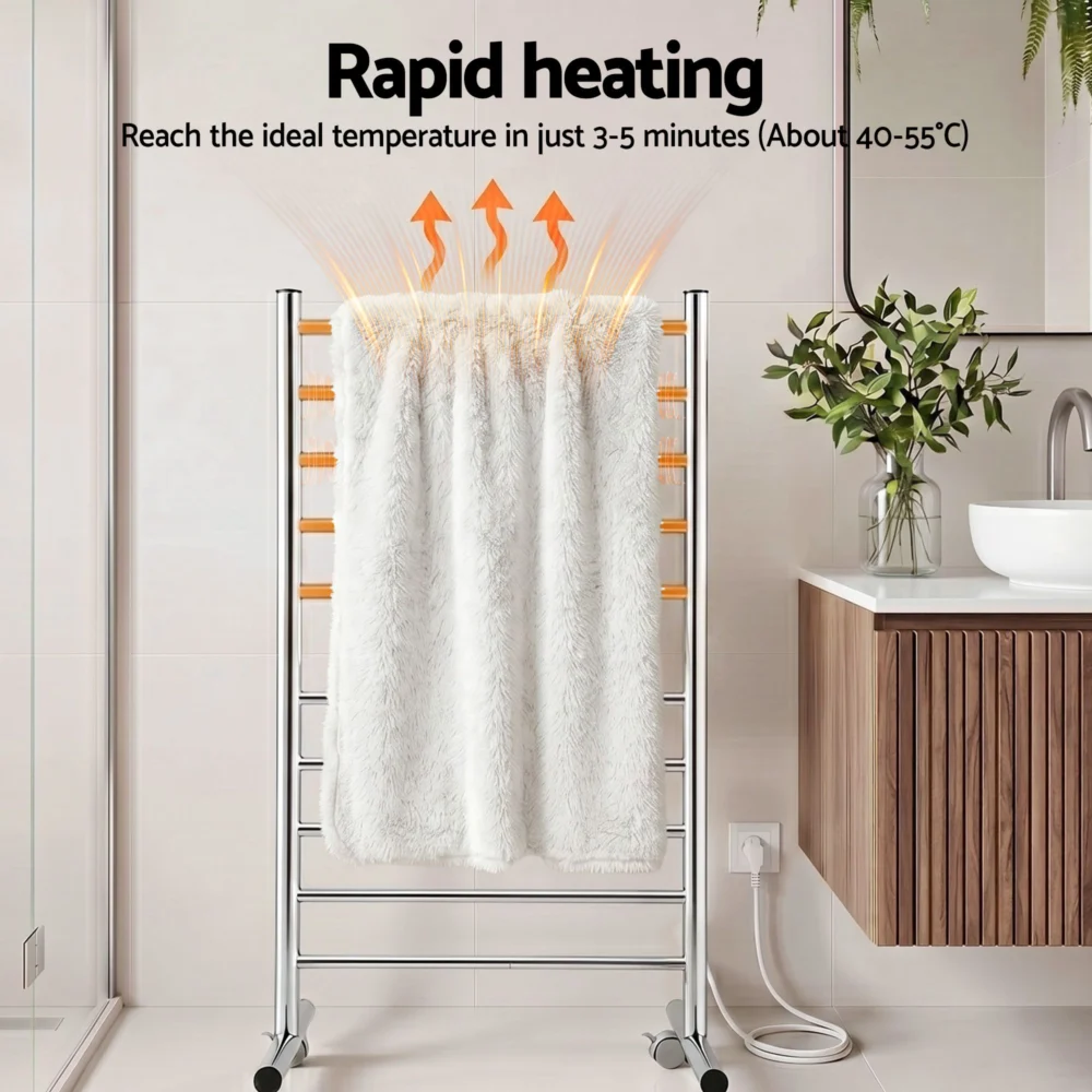 Devanti 10-Bar Freestanding Heated Towel Rail 3-5 Mins Fast Heating Electric