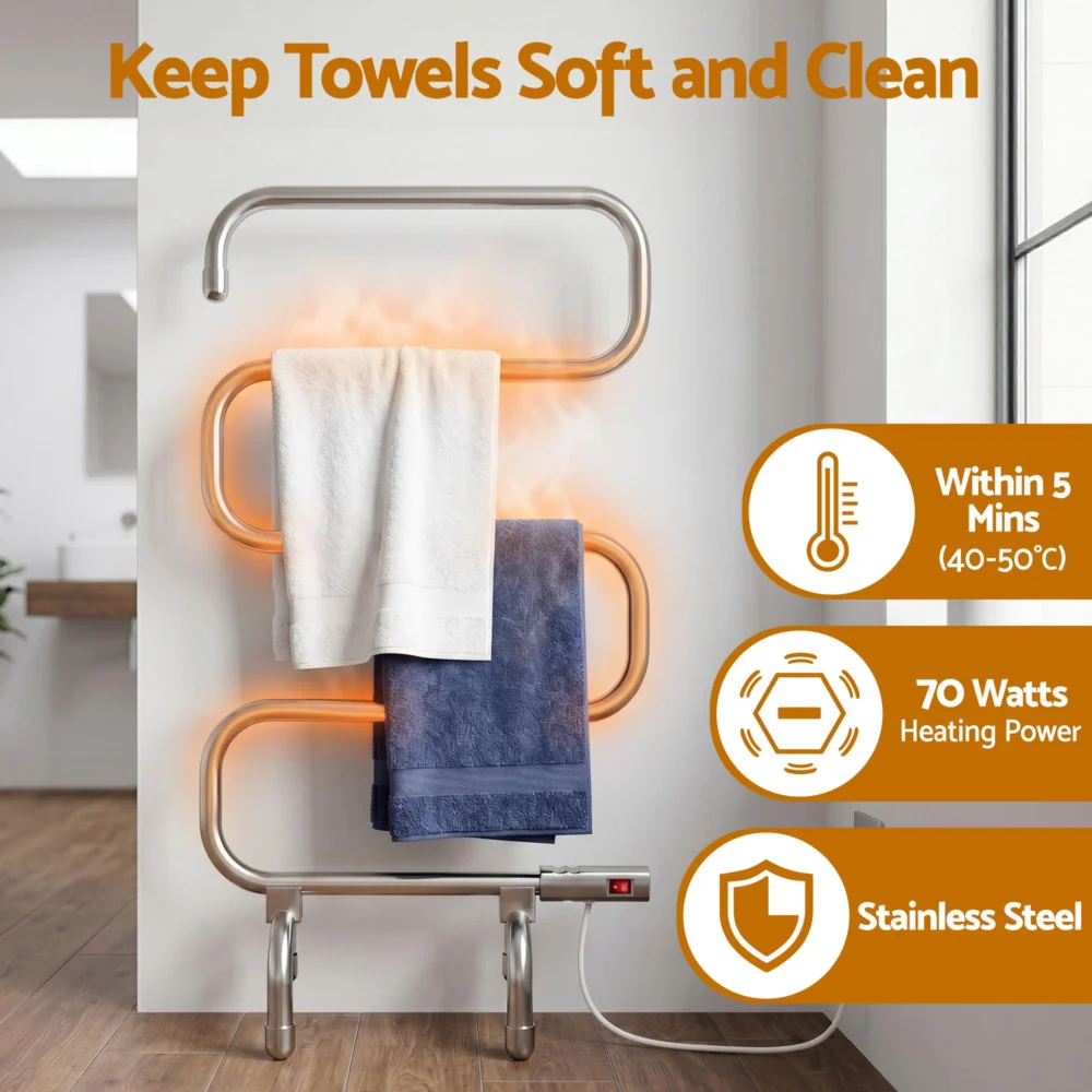 Devanti Electric Heated Towel Rail Rack 5 Bars Freestanding Clothes Dry Warmer
