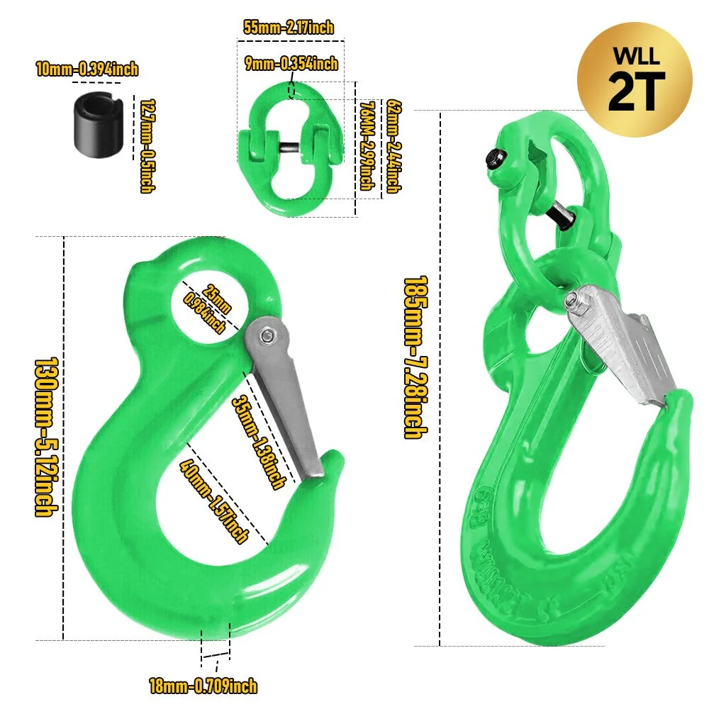 2SETS 2T Sling Hook w/ Hammerlock Heavy Duty Safety Latch Swivel Winch Hook For