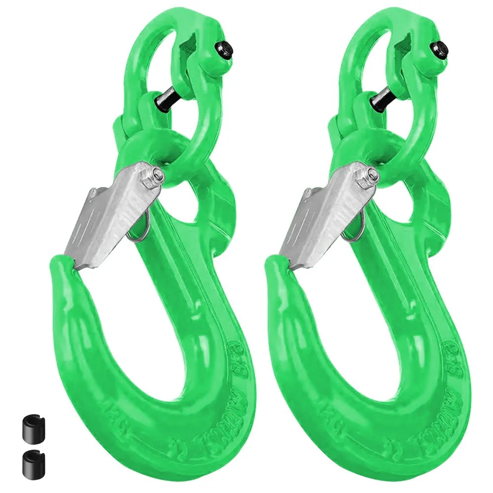 2SETS 2T Sling Hook w/ Hammerlock Heavy Duty Safety Latch Swivel Winch Hook For