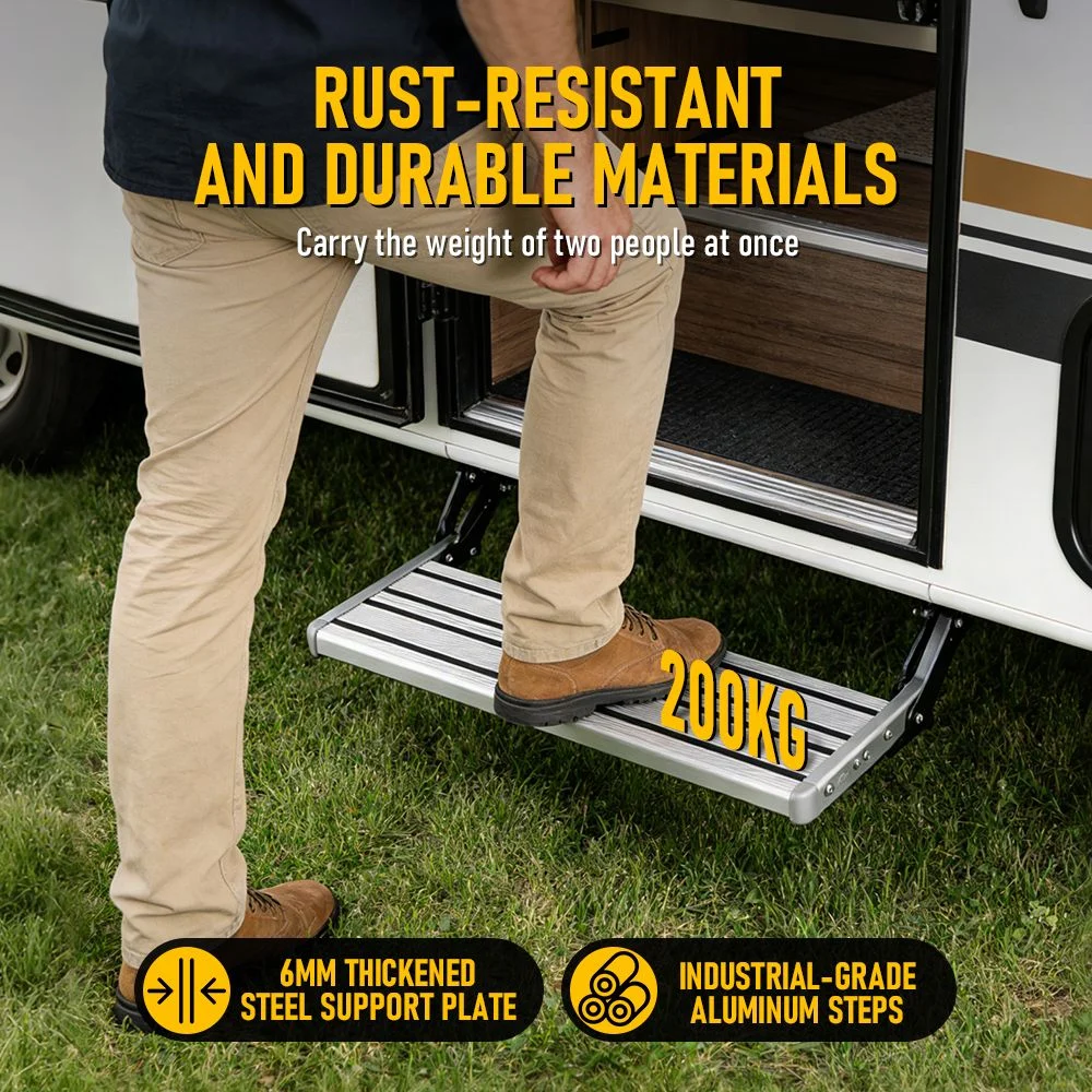 Heavy Duty Pull-Out Caravan Step – Folding Aluminium RV Entry Step, Non-Slip