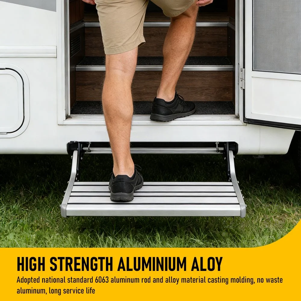 Heavy Duty Pull-Out Caravan Step – Folding Aluminium RV Entry Step, Non-Slip