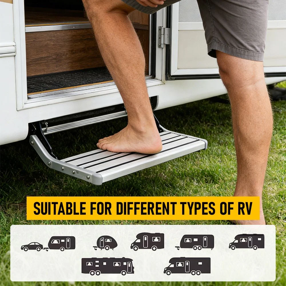 Heavy Duty Pull-Out Caravan Step – Folding Aluminium RV Entry Step, Non-Slip