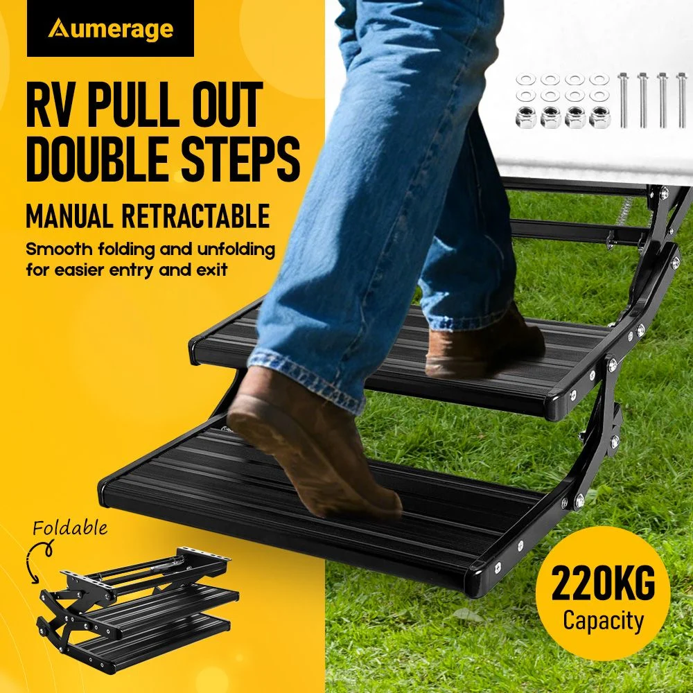 Heavy Duty Double Aluminium Caravan Step – Anti-Slip RV Entry Step, Stable