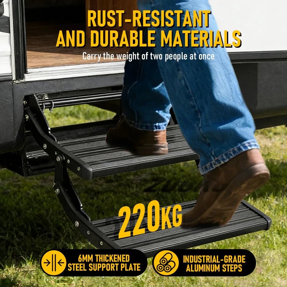 Heavy Duty Double Aluminium Caravan Step – Anti-Slip RV Entry Step, Stable