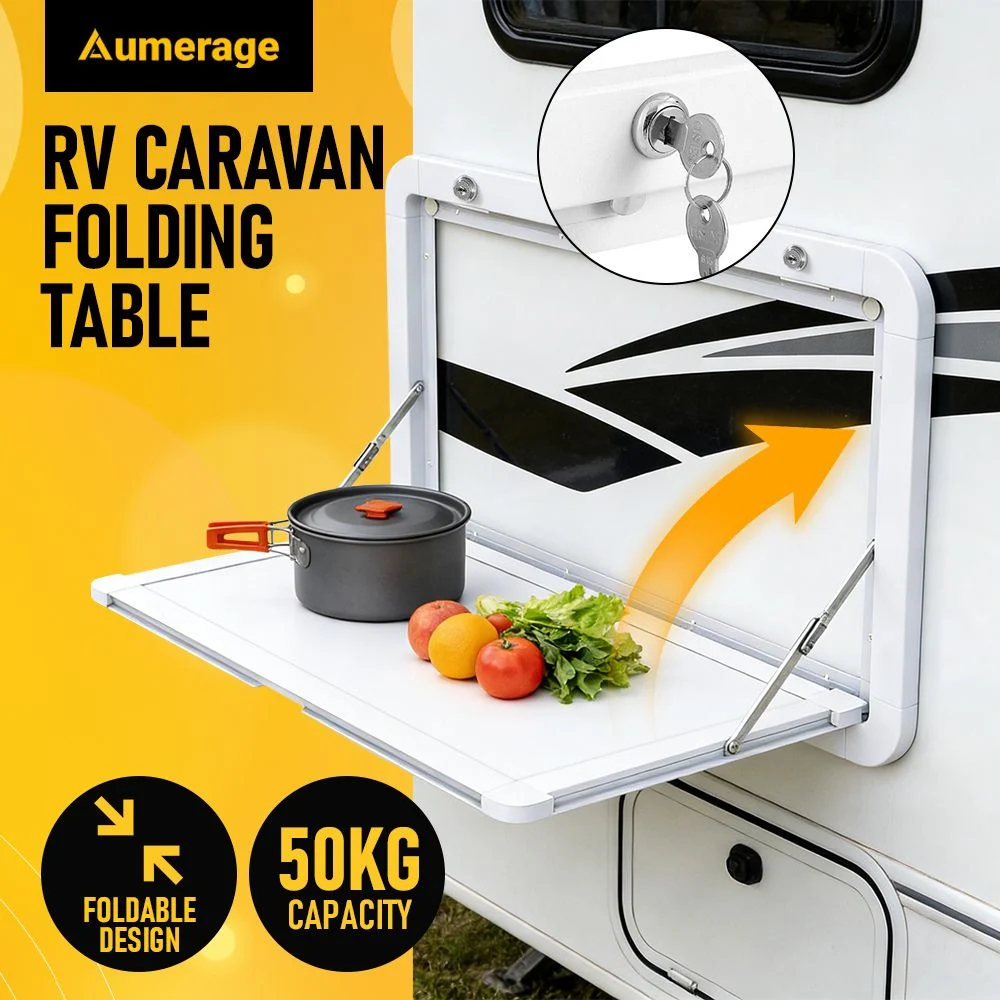 Heavy Duty Folding Caravan Table 800 x 450mm – Full Metal Frame, Lockable, 50kg