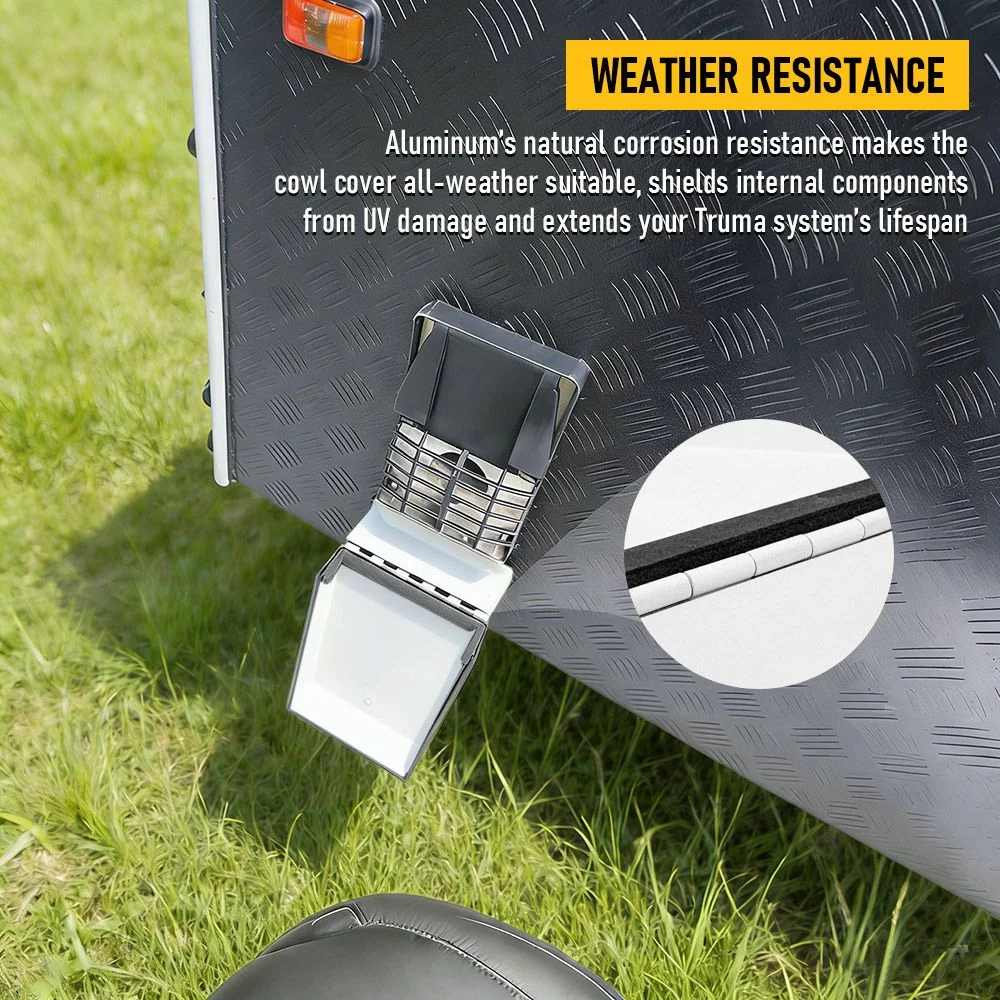 RV Truma Cowl Cover Silver Checker Aluminum Universal Flue Vent Truma Hotwater