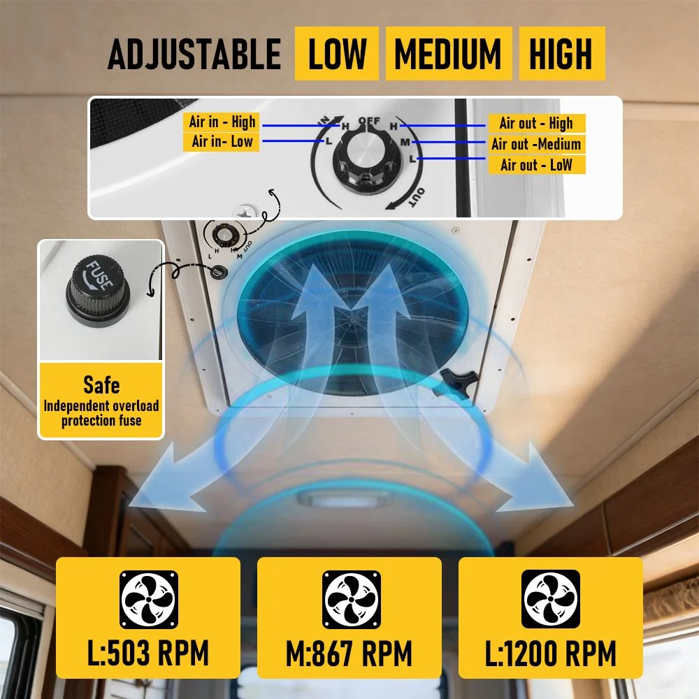 12V Caravan Roof Vent Fan w/ LED Light & Reversible Airflow – Waterproof