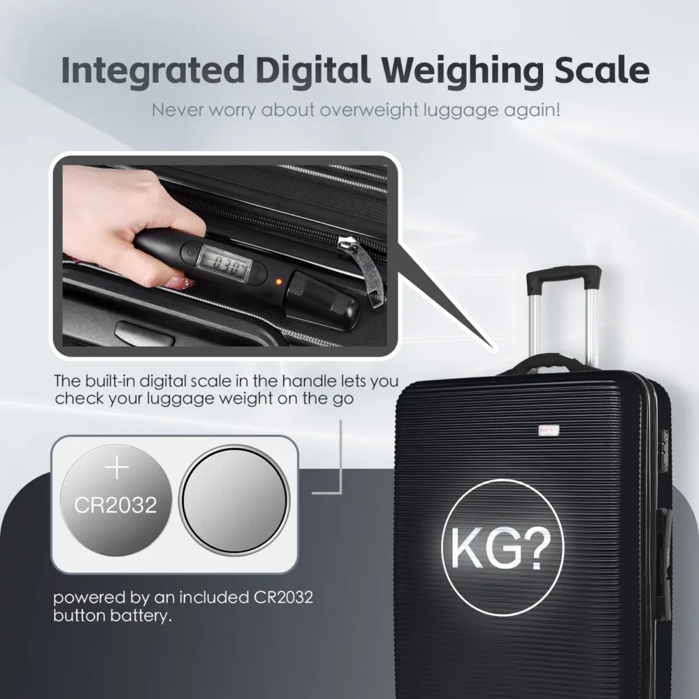 24" Digital Weighing Scale & USB Charging Port Lightweight Luggage Suitcase