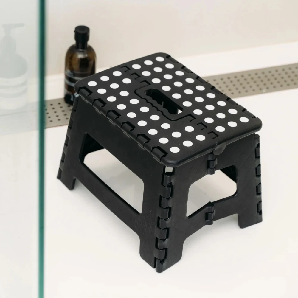 Stool Portable Plastic Foldable Chair Outdoor Bathroom Kitchen Adult Kids Black