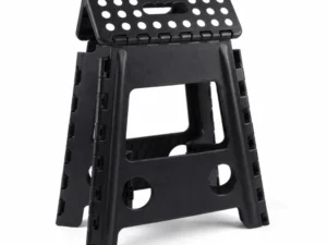 Portable Black Folding Stool w/ Carry Handle, Non-Slip Seat & TPR Feet, for