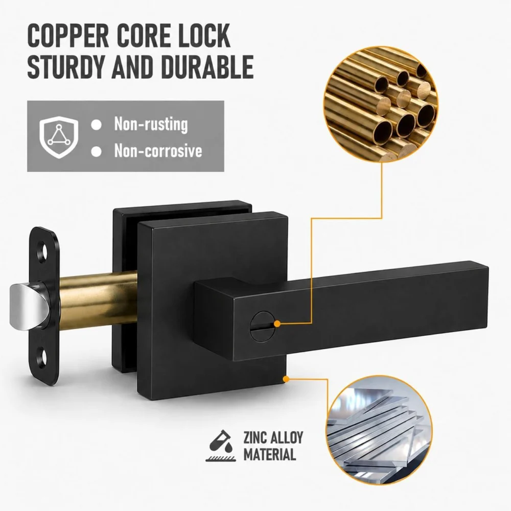 Matte Black Keyless Privacy Door Lever Handle, Heavy Duty Interior Door Lockset