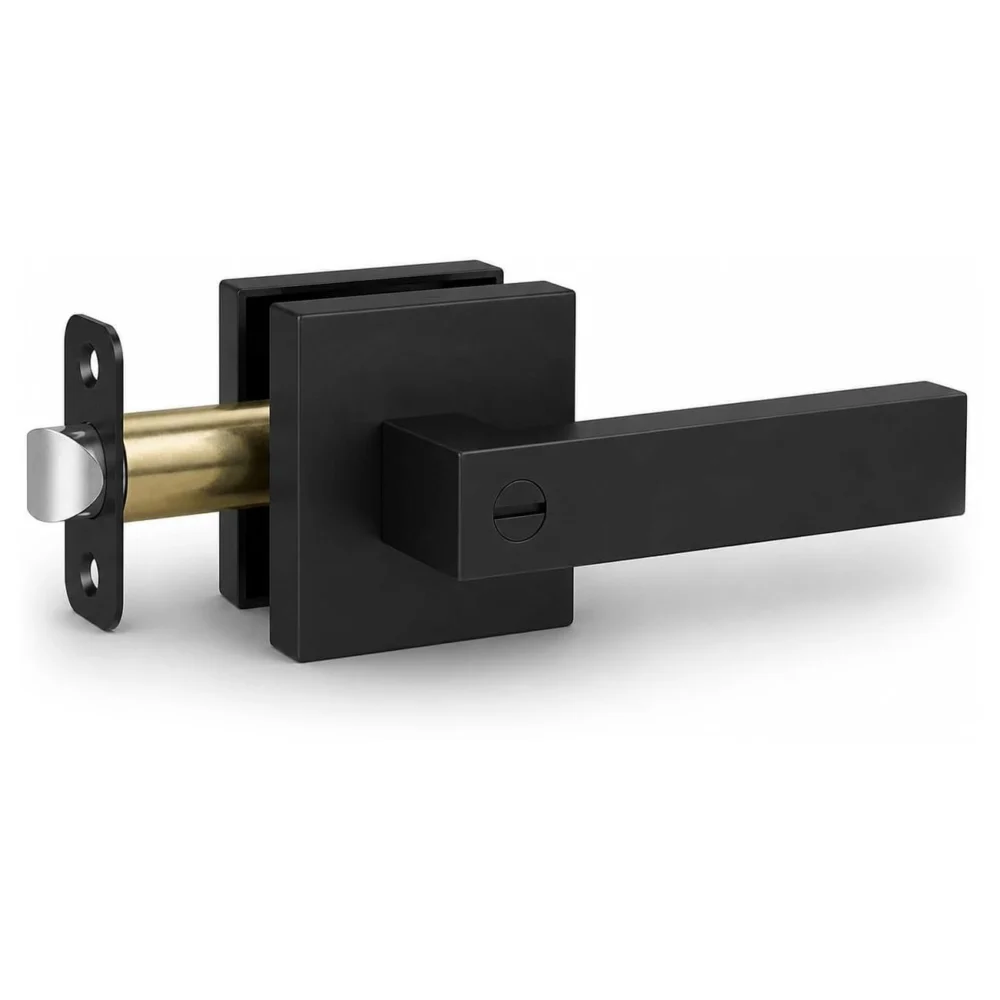 Matte Black Keyless Privacy Door Lever Handle, Heavy Duty Interior Door Lockset