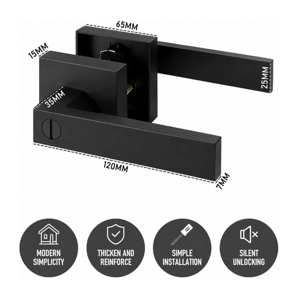 Matte Black Keyless Privacy Door Lever Handle, Heavy Duty Interior Door Lockset